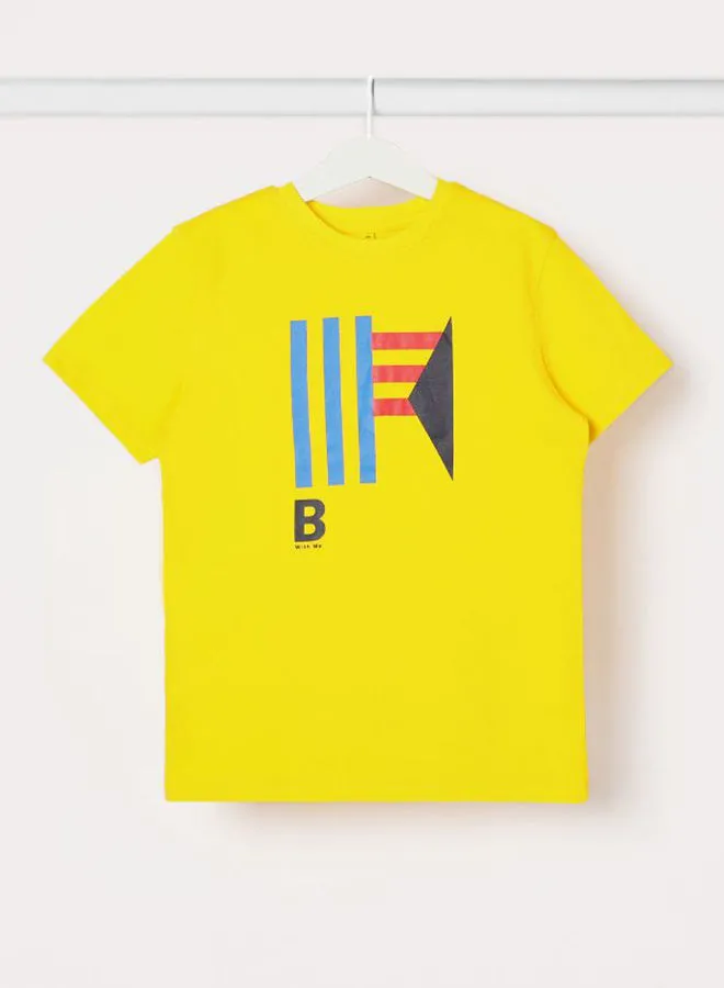 NEON Boys Crew Neck Short Sleeve T-Shirt Lemon Zest With Graphic Word Print Lemon Zest