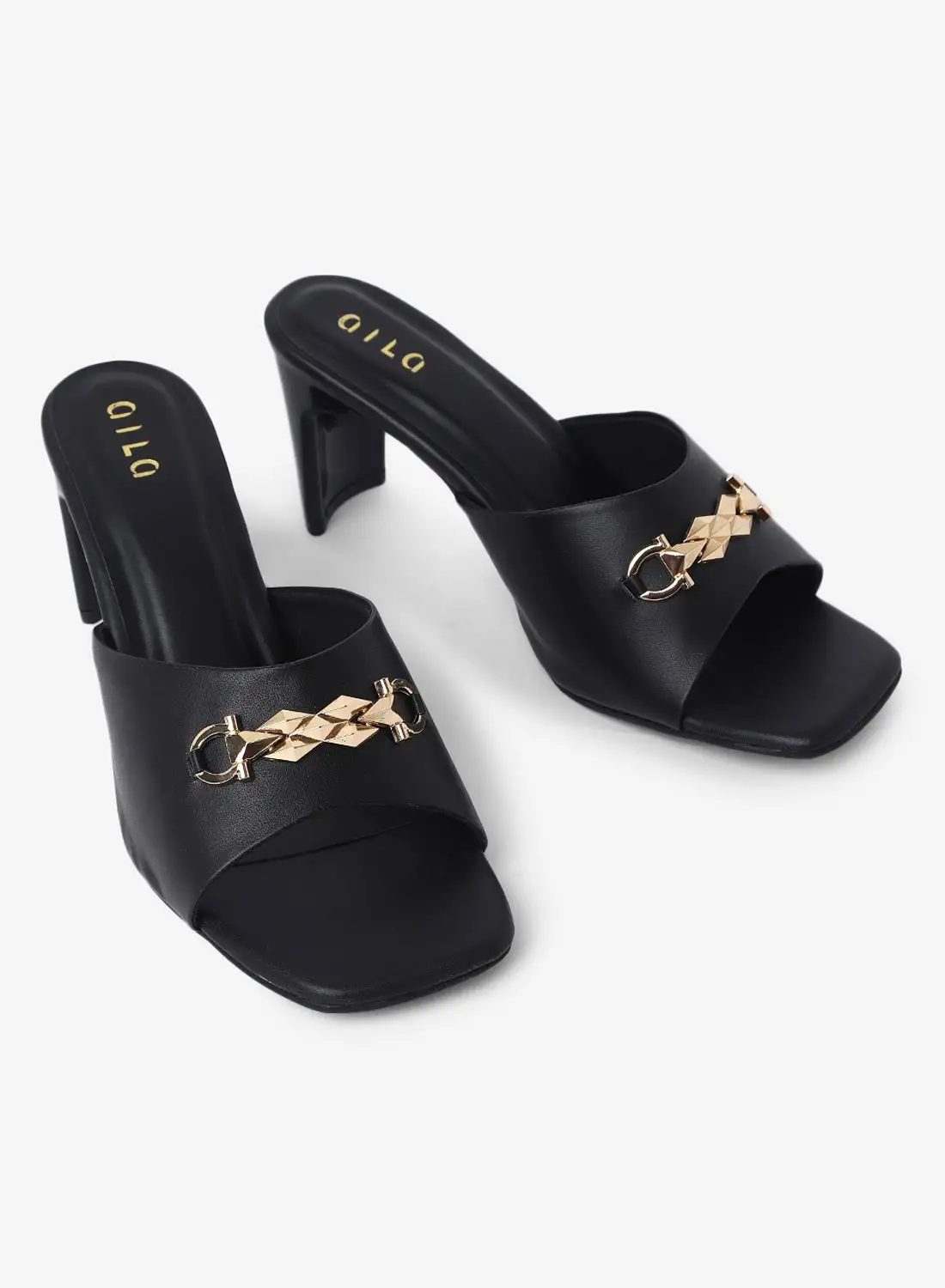 Aila Embellished Broad Strap Heeled Sandals Black