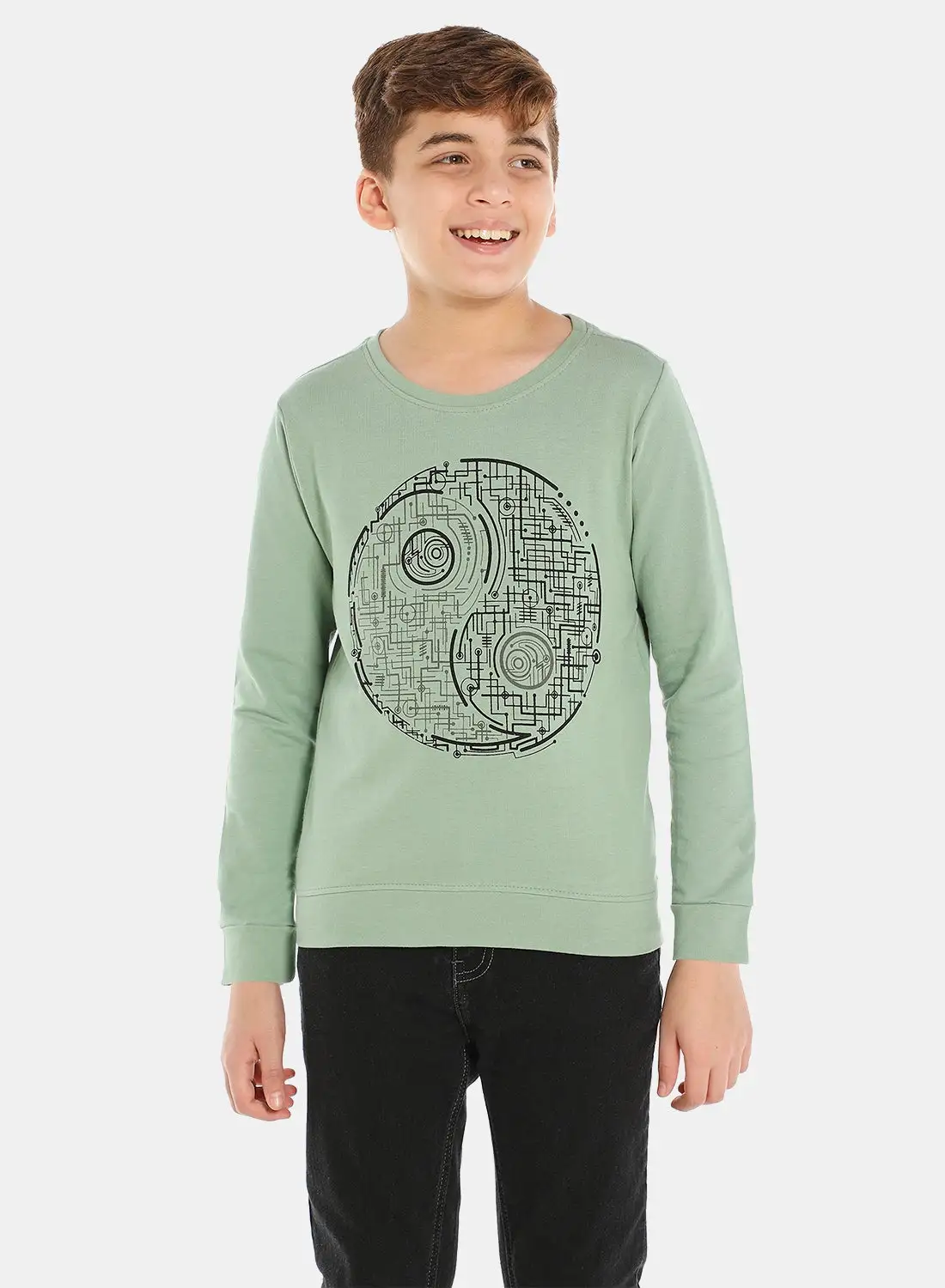 QUWA Graphic Printed Sweatshirt Olive/Black/Grey