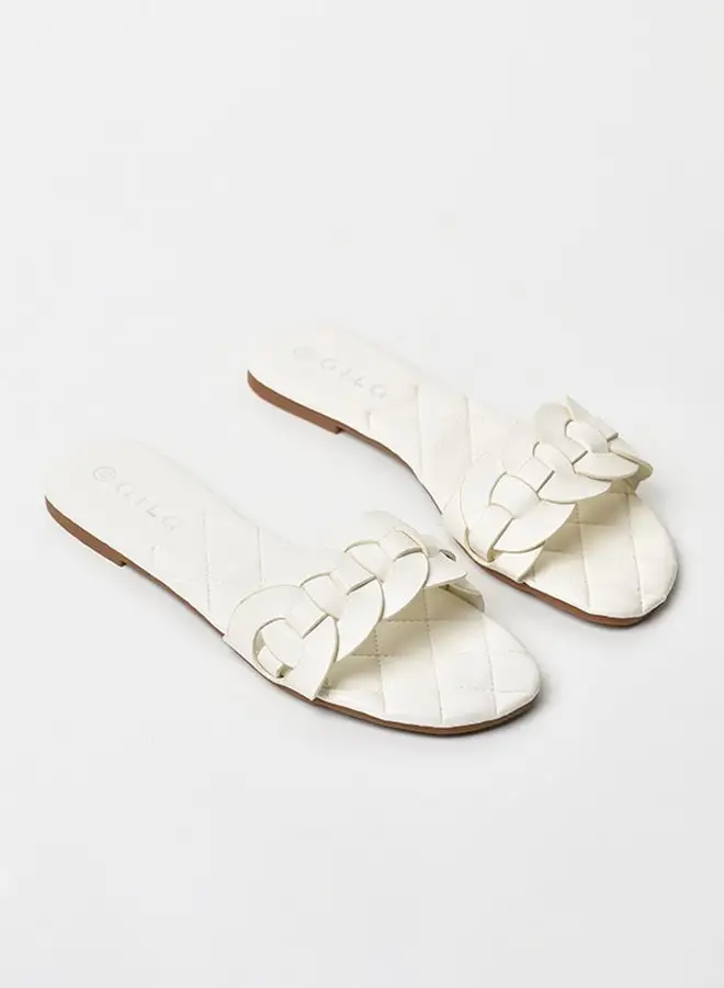 Aila Slip-On Detail Flat Sandals Light Beige