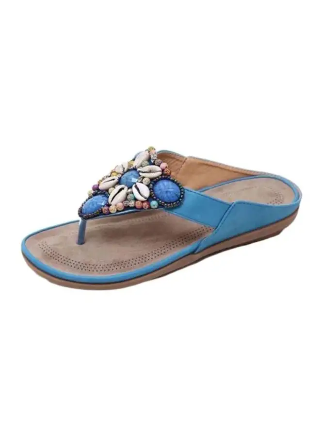 HUSK'SWARE Beaded Slip-On Flat Sandals Blue