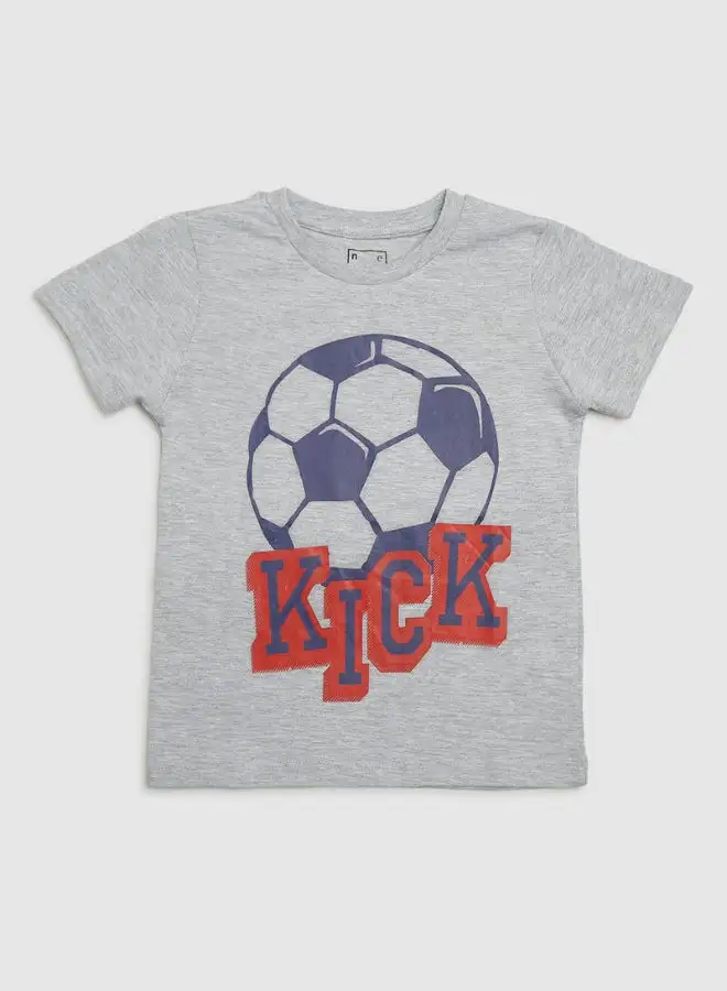 NEON Football Kick Printed Crew Neck T-Shirt Melange Grey