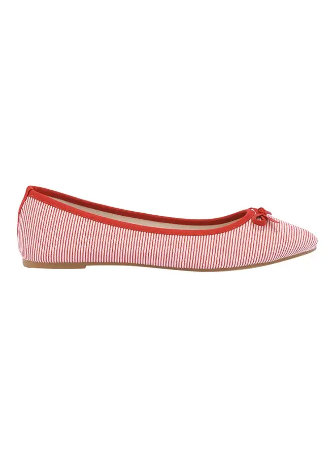 ZAHA Bow Detail Striped Ballerinas Red/White