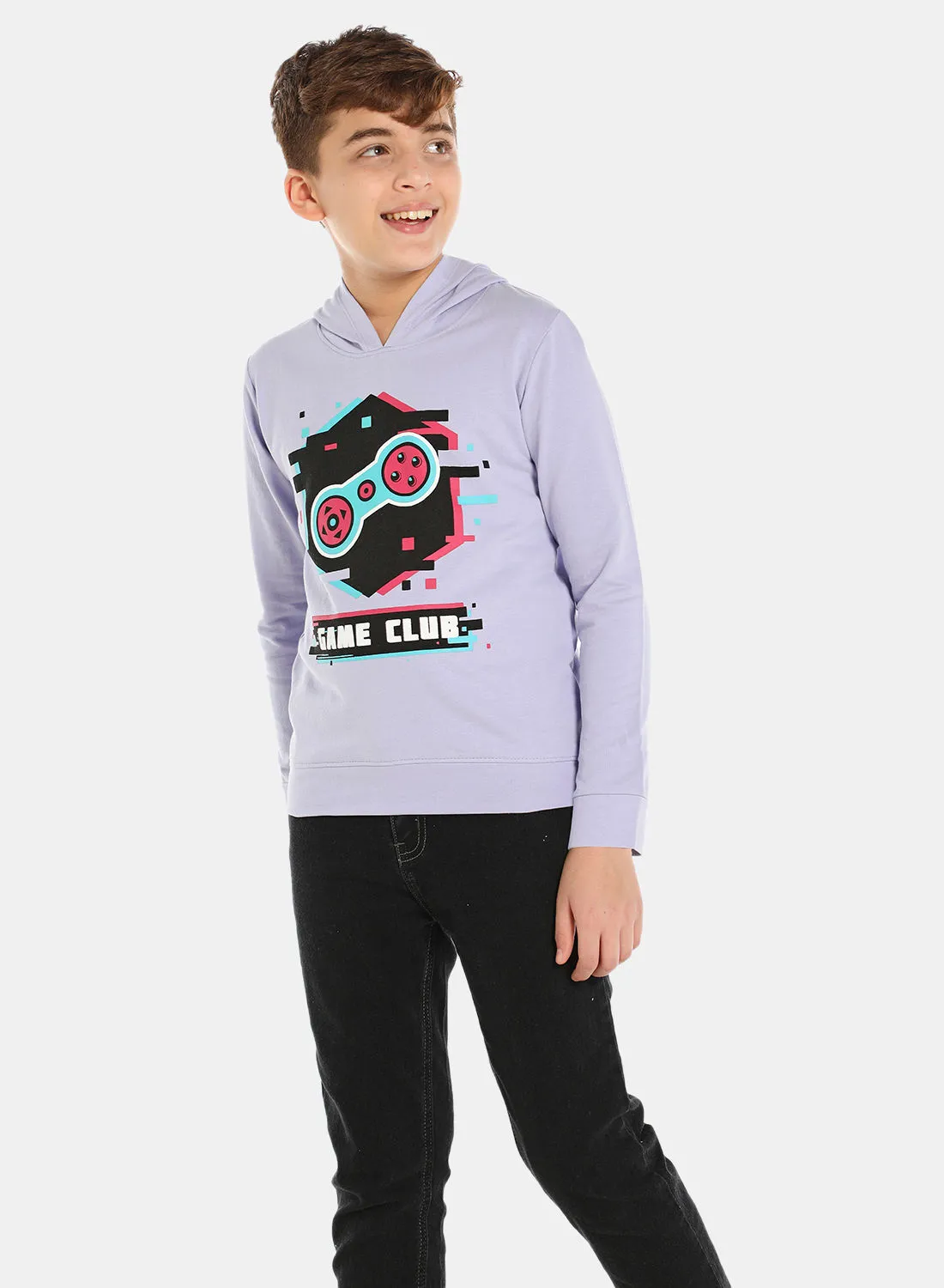 QUWA Boys Graphic Printed Hoodie Purple