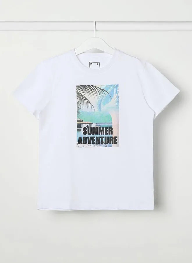 NEON Summer Adventure Printed Casual Crew Neck T-Shirt Pearl White