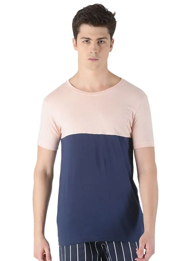 Blue Saint Colourblock Round Neck T-Shirt Pink/Navy