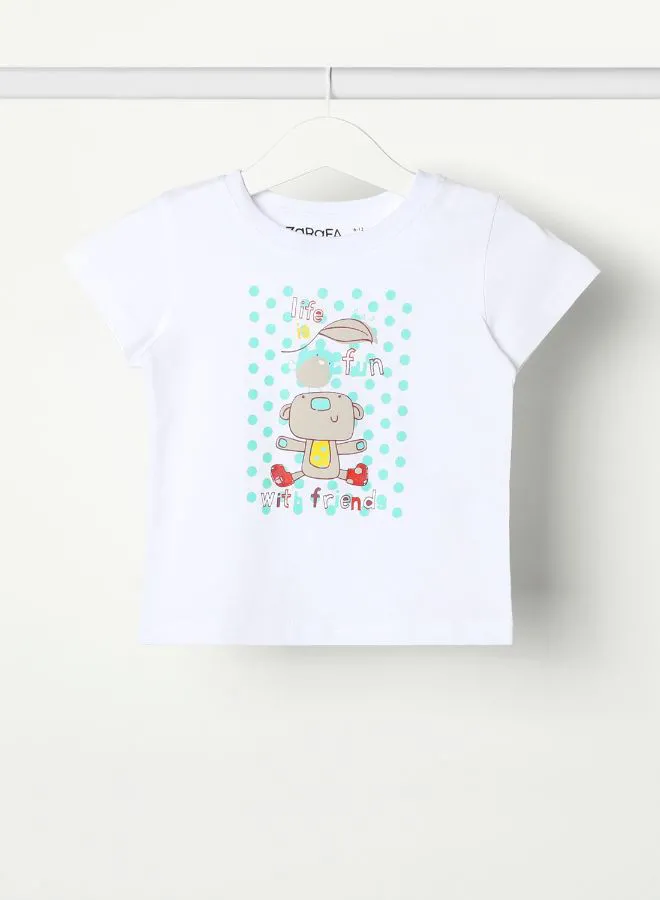 Zarafa Baby Boys Crew Neck Short Sleeve T-Shirt Cotton White