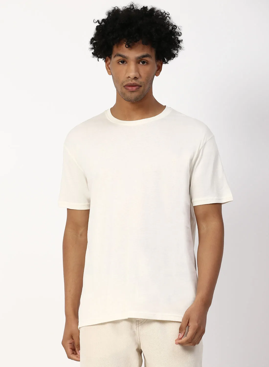 QUWA Placement Printed Oversized T-Shirt Beige