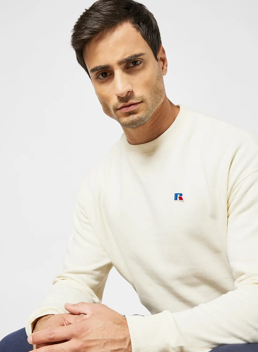 Russell Athletic Embroidered Logo Sweatshirt Ivory