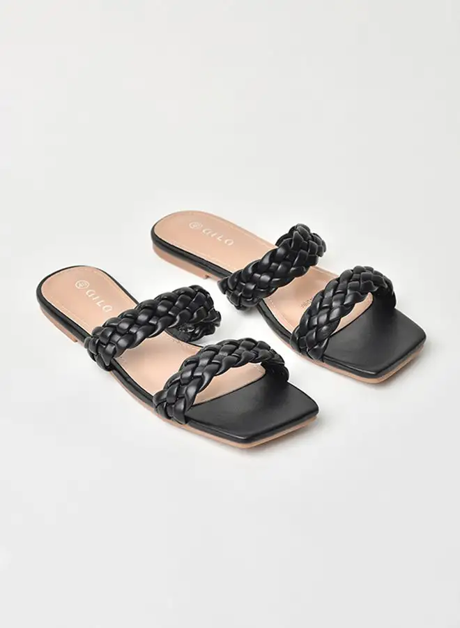 Aila Slip-On Detail Flat Sandals Black