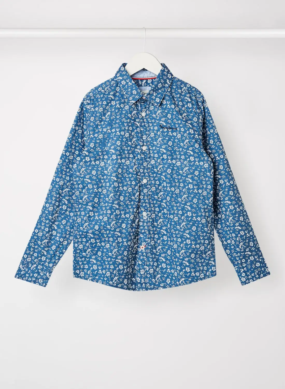 Pepe Jeans LONDON Boys Floral Print Shirt Blue