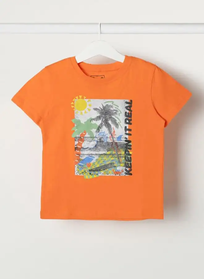 NEON Graphic Printed Crew Neck T-Shirt Carrot Orange