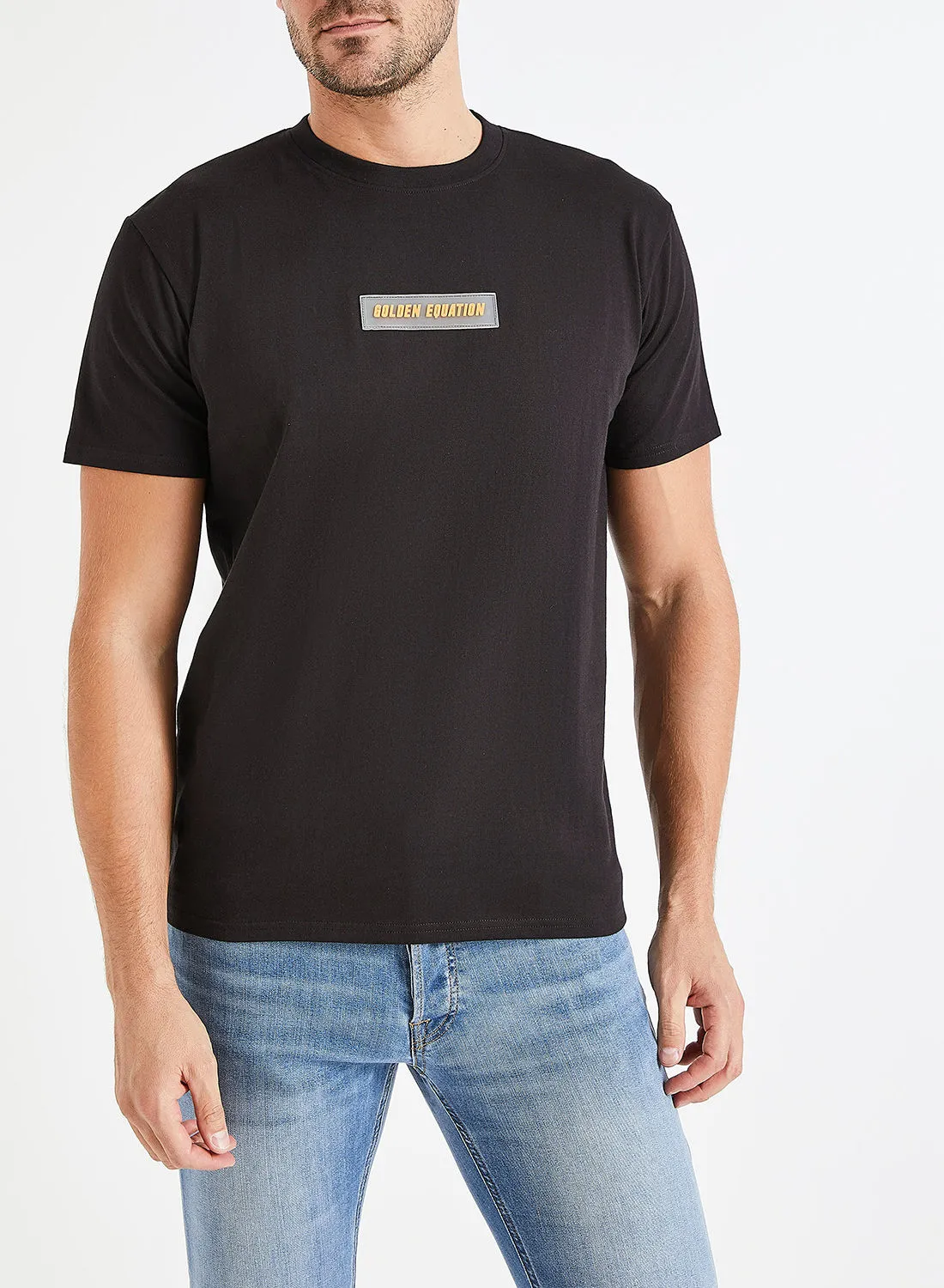 GOLDEN EQUATION Contrast Logo Box Detail T-Shirt Black