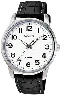 Casio Men'S White Dial Leather Band Watch - Mtp-1303L-7Bvdf, Black, Quartz Movement