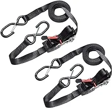 Master Lock 3066EURDAT Ratchet Tie Down Strap with S-Hooks, black, 4,25 m x 25 mm Strap, Pack of 2