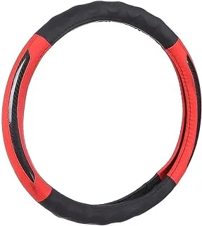 Al Hayah Car Steering Wheel Cover, Leather Non,Slip Protector For Most Cars , Red * Black