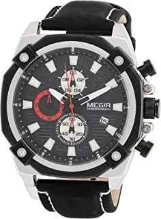 Megir wrist watch for men, leather, ml2054gbk-1