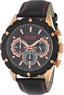 Megir wrist watch for men, leather, ml2070gre-bk-1n0