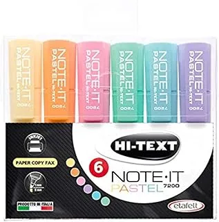 Hi-Text 7200 Note-It Clear Envelope 6 Highlighters Chisel Tip Pastel Colours