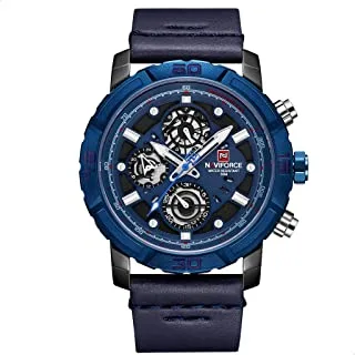 Naviforce Watch for Men, Automatic Movement, Analog Display, Blue Leather Strap-9139 B-BE-BE