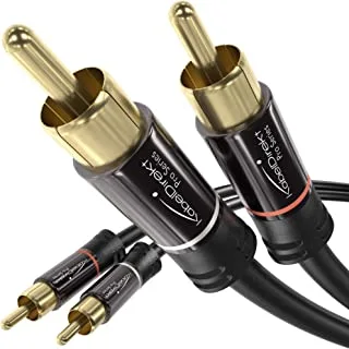 KabelDirekt 404 10m RCA/phono cable, 2 to RCA/phono, stereo audio cable (coax male/male cinch plugs, analogue/digital, for subs/amps/Hi-Fis/home cinema/Blu-ray/receivers) black