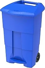 Cosmoplast IFHHXX306BL Plastic Step-On Waste Bin With Pedal & Wheels, 100 Liters - Blue