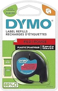 ملصقات DYMO LetraTag البلاستيكية | أصيل | 12 مم × 4 م لفة | طباعة سوداء على ملصقات حمراء | ملصقات متعددة الأغراض ذاتية اللصق لصانعي ملصقات LetraTag