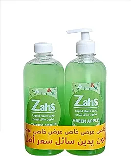 Zahs Liquid Hand Soap with Pump, 575 ml - Green Apple with Liquid Hand Soap Bottle, 575 ml - Green Apple