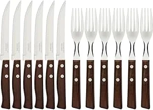 Tramontina 12 Piece Steak Knife and Fork Cutlery Set, Wood, Brown