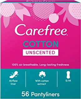 CAREFREE Panty Liners, Cotton, Unscented, Pack of 56