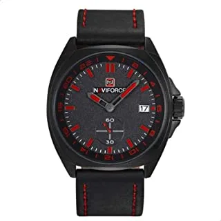 Naviforce Watch for Men, Automatic Movement, Analog Display, Black Leather Strap-9104- B- R- B