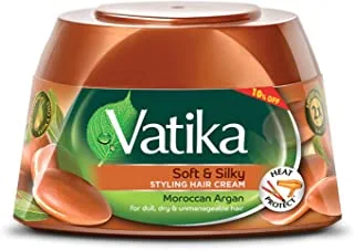 Vatika Naturals Moroccan Argan Styling Hair Cream 190 ml + 10% OFF| Soft & Silky | Heat Protect | For Dull, Dry & Unmanageable Hair