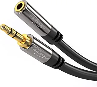 KabelDirekt 453 1.5m Headphone Extension Lead Cable, 3.5mm connectors (aux audio male jack plug/female jack, practically unbreakable metal casing, perfect for headphones) black