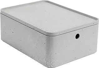 Keter opbergbox met deksel, opbergmand, stapelbare mand van kunststof, betonlook, opbergdoos voor badkamer, keuken, opslag, kinderen, badmand, stabiel (34 x 25 x 13 cm, lichtgrijs)