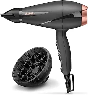 BaByliss Professional AC Hair Dryer 2100W, Ionic Frizz Control with Smooth Pro 1 Nozzle & Curl Enhancing Diffuser, 3 Heat & 2 Speed Settings with Cool shot, Made in Italy - 6709DE