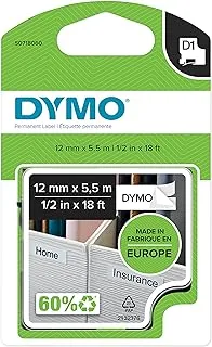 DYMO D1 Labels, 12 mm x 5.5 m Roll, Black Print on White, Self-Adhesive Labels for LabelManager Label Printers, Authentic