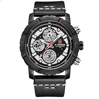 Naviforce Watch for Men, Automatic Movement, Analog-Digital Display, Black Leather Strap-9139 B-W-B