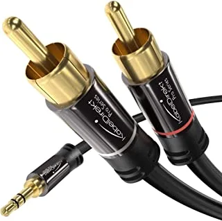 KabelDirekt 461 0.5m Aux/3.5mm to RCA/phono male adapter cable, 2x plugs (Y splitter audio for connecting smartphones/notebooks and other equipment Hi-Fi systems/speakers) black