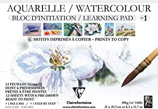 Clairefontaine 96098C A4, 300 g, 12 Sheets, Initiation Watercolour Pad1, White