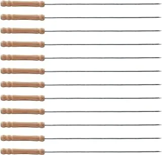 Stainless Steel Barbecue Skewers, Reusable Sticks BBQ Sticks, with Wood Handle for BBQ Camping Cookware Campfire Grill Cooking, 12 Pcs