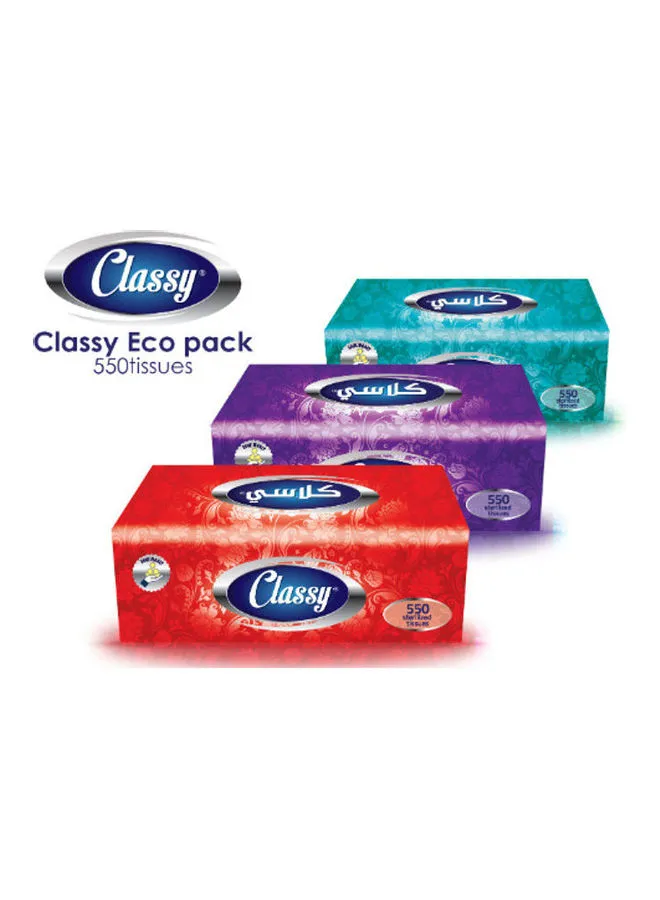 CLASSY 3-Piece Eco Facial 550 Tissues Set Multicolour