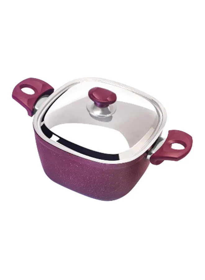 Top Chef Square Stew Pot With Lid Burgundy/Silver 18cm