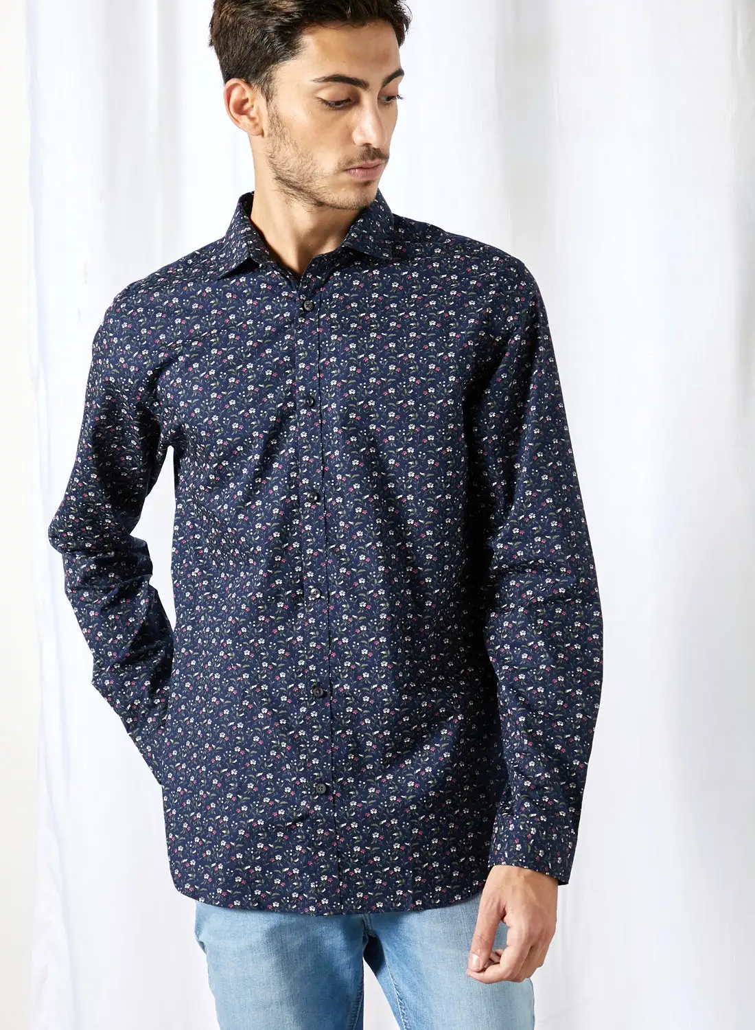 JACK & JONES Floral Print Slim Fit Shirt Dark Navy Slim Fit