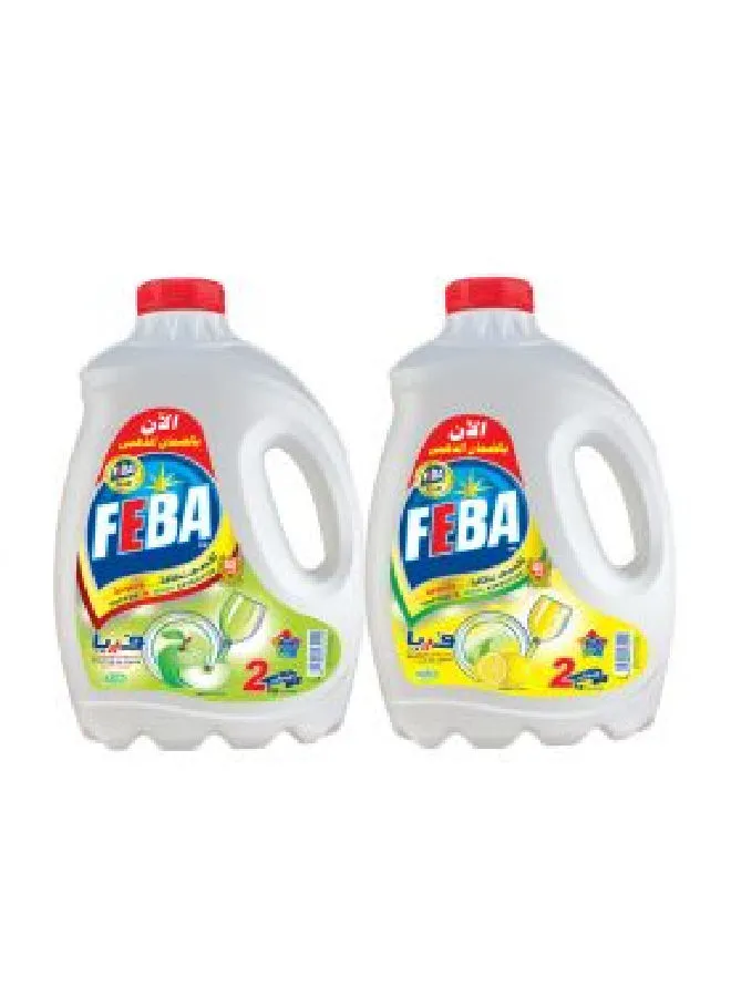 FEBA Dish Washing Liquid With Lemon Scent Pack Of 2 - 2Liters