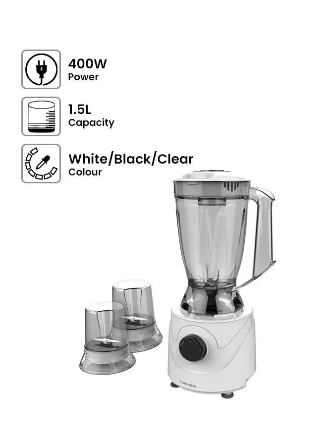 TORNADO Electric Blender 2 Mills 1.5 L 400 W BL400/2-WHITE White