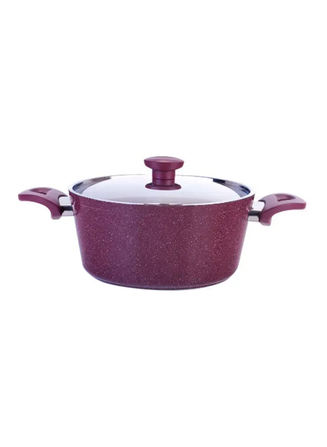 Top Chef Round Stew Pot With Lid Burgundy/Silver 28cm