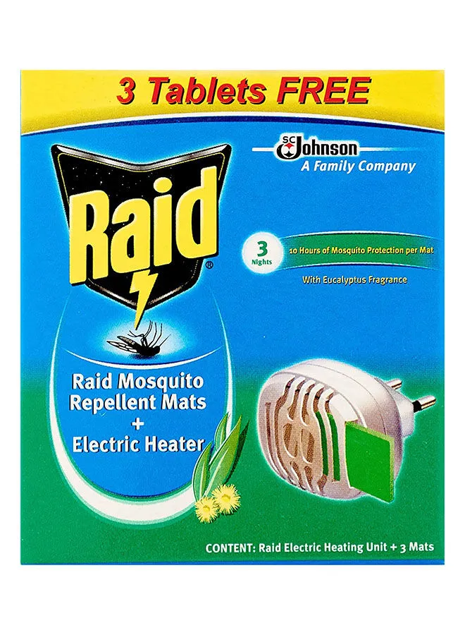 RAID Electric Mosquito Repellent with 3 Tablets Eucalyptus Scent Green