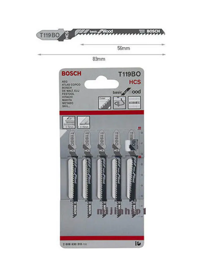 BOSCH Jigsaw Bladest T119 Bo For Wood Curve & Fine Cut 5 Pcs Silver