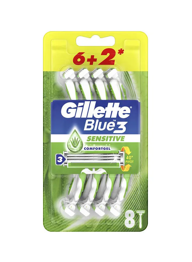 Gillette Blue3 Sensitive Disposable Razors 8Pieces Multicolor