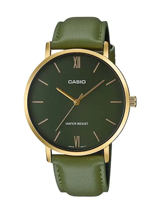 CASIO Men's Enticer Leather Analog Wrist Watch MTP-VT01GL-3BUDF - 33 mm - Green